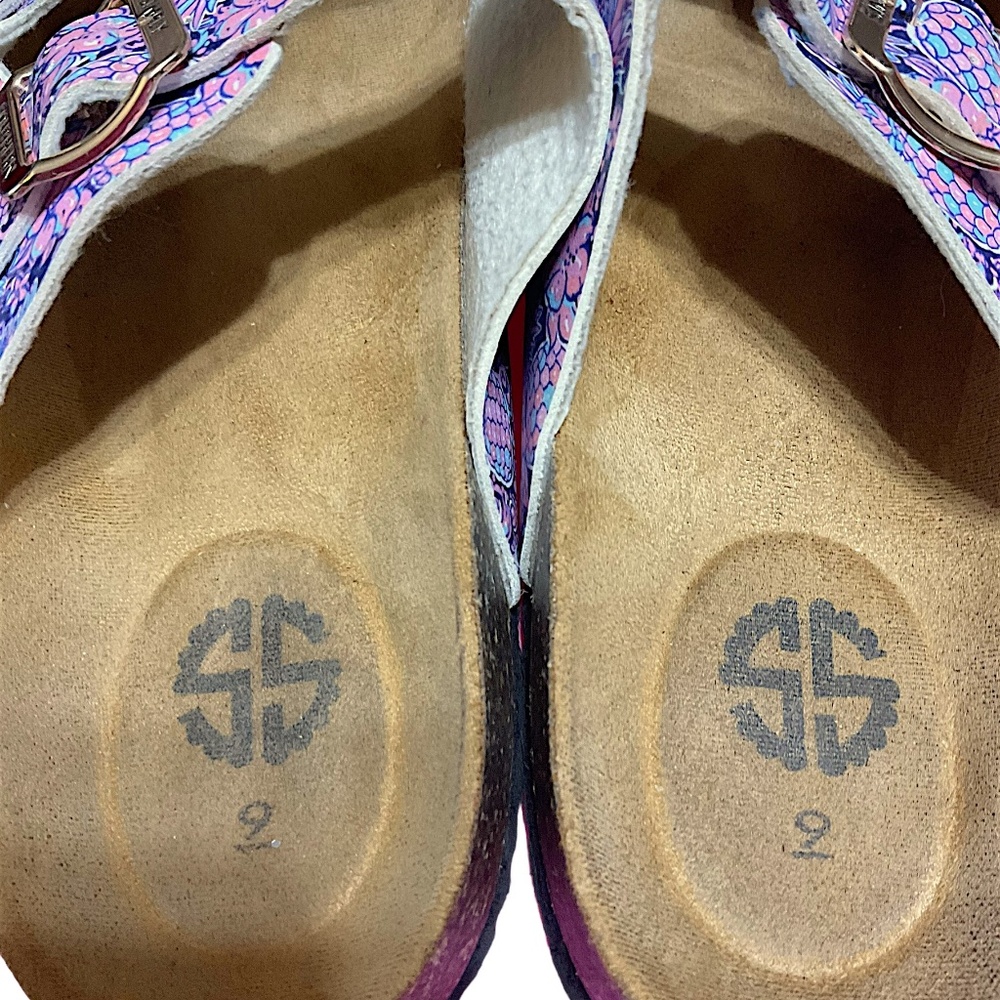 Simply Southern Floral Buckle Slip on Flip Flop Sandals Size 9 Pink/Blue - Picture 11 of 14